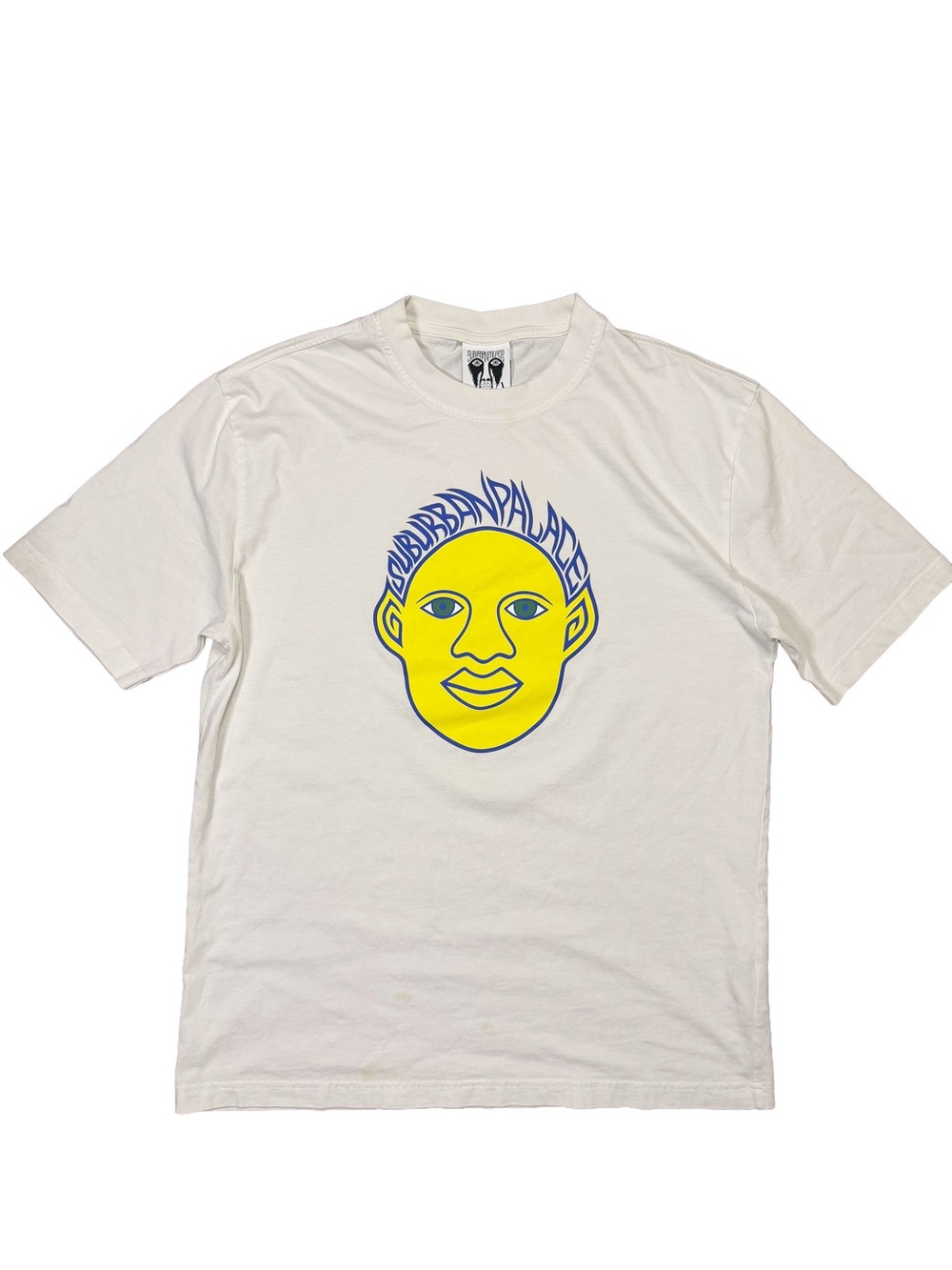 PALACE White Tee with Yellow Face Graphic Suburban Palace Men sz. L